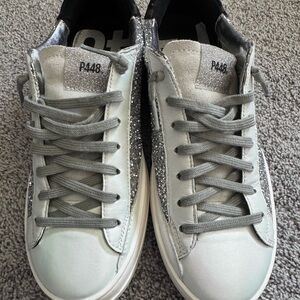 P448 Women's John White Metallic Glitter Sneakers Sz 38